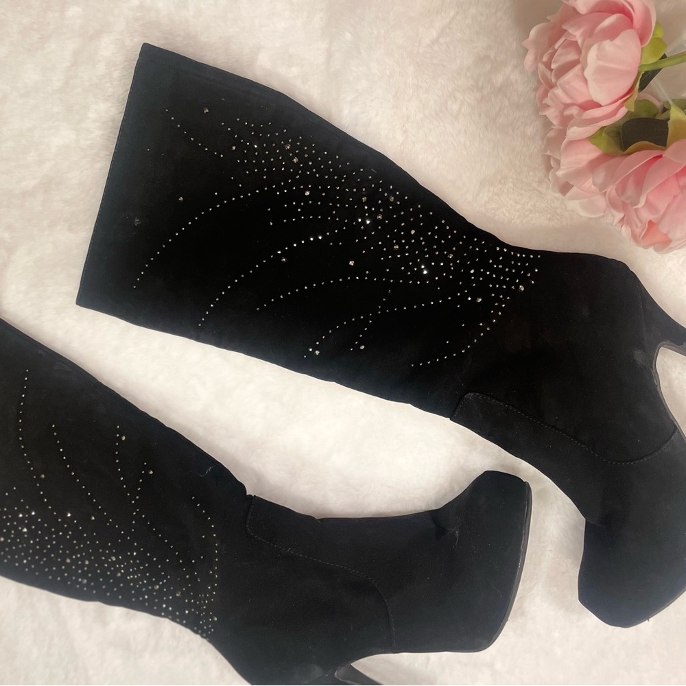 Black Rhinestone Heeled Boots 8